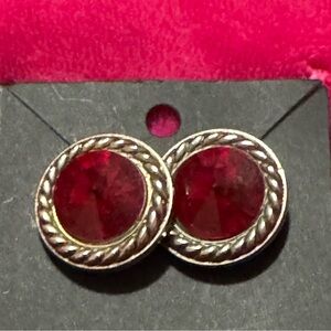 Elegant Red Silver-Tone Stud Earrings vintage